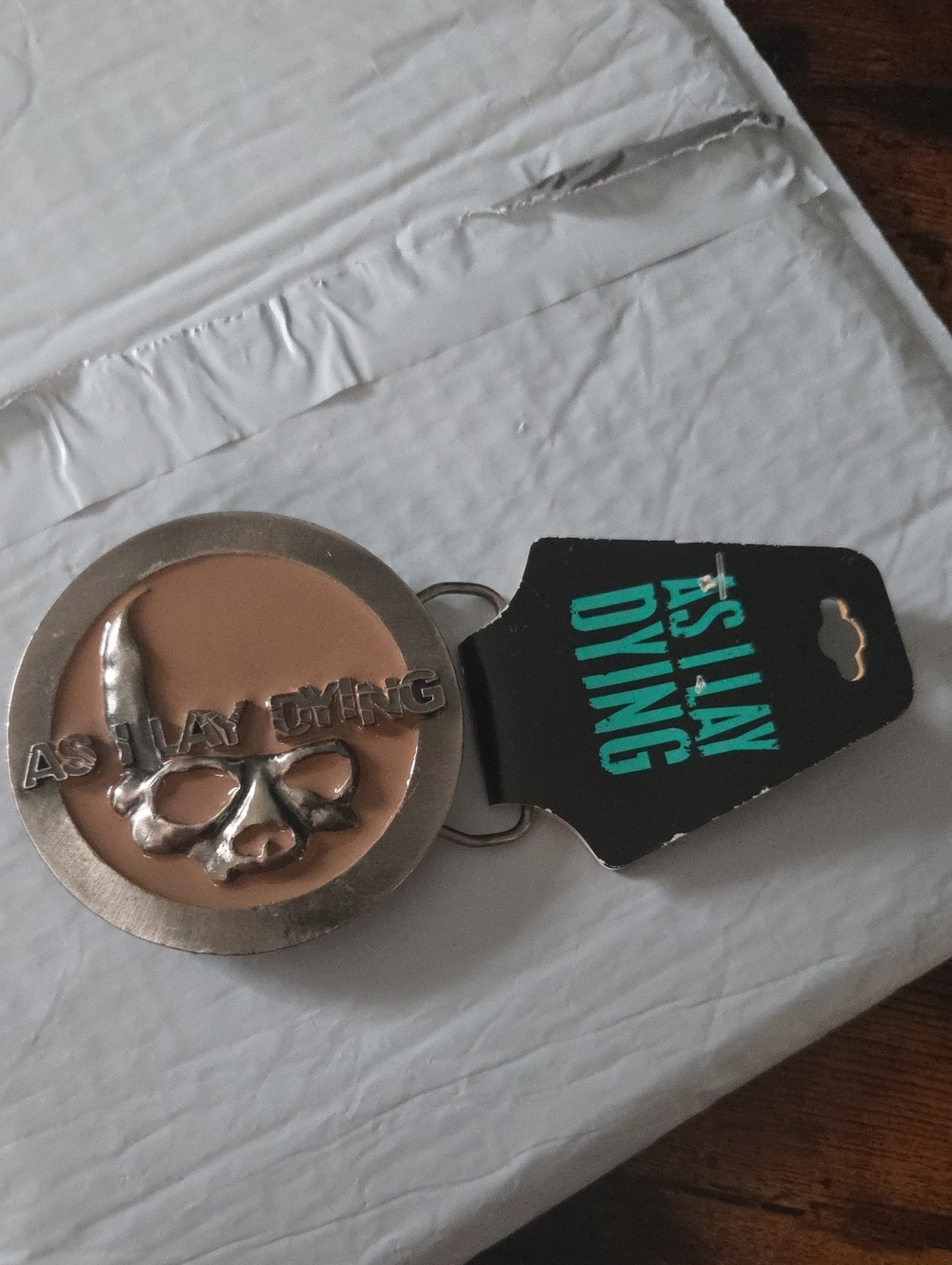 round metal belt buckle "As I Lay Dying"